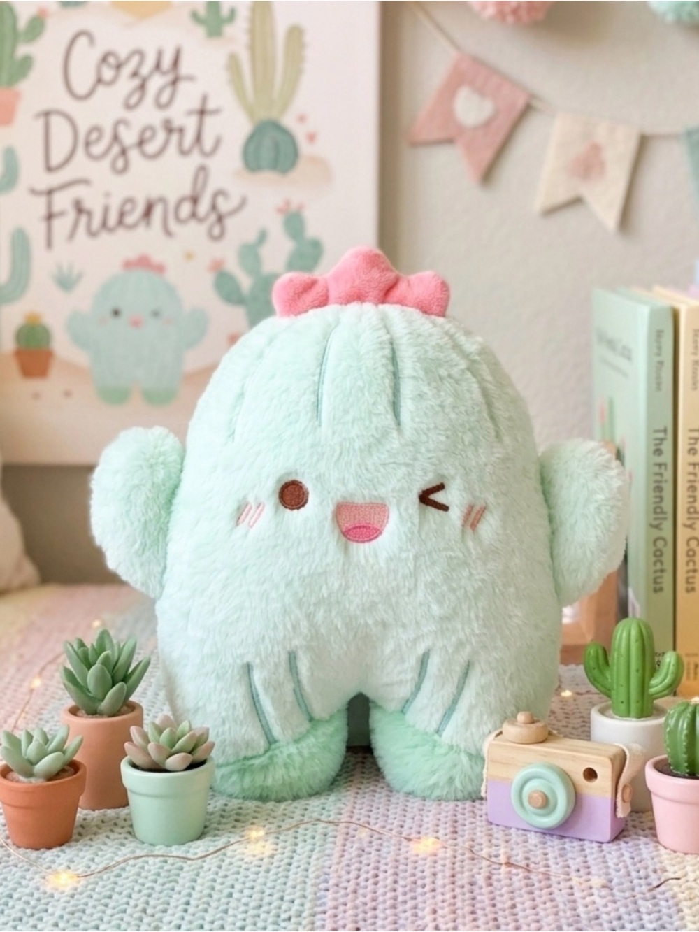 Plush Mint Green Kawaii Cactus Stuffie Toy Plush